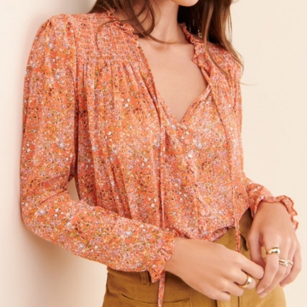 Free people Lela Coral Lo ng sleeve button up blouse Worn on Tv Show‎ 911